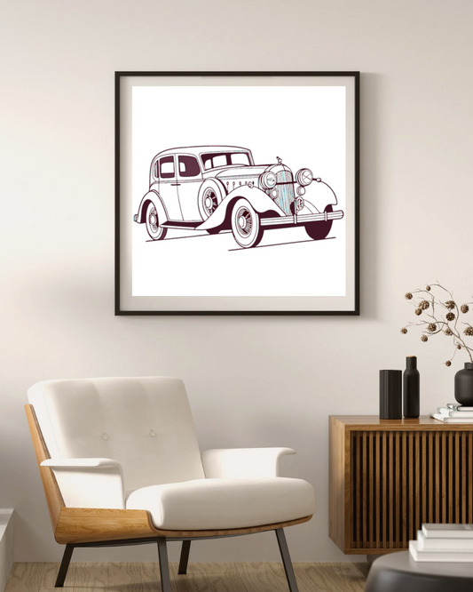 Voiture Packard Eight 1930 rétro en cadre, art décoratif
