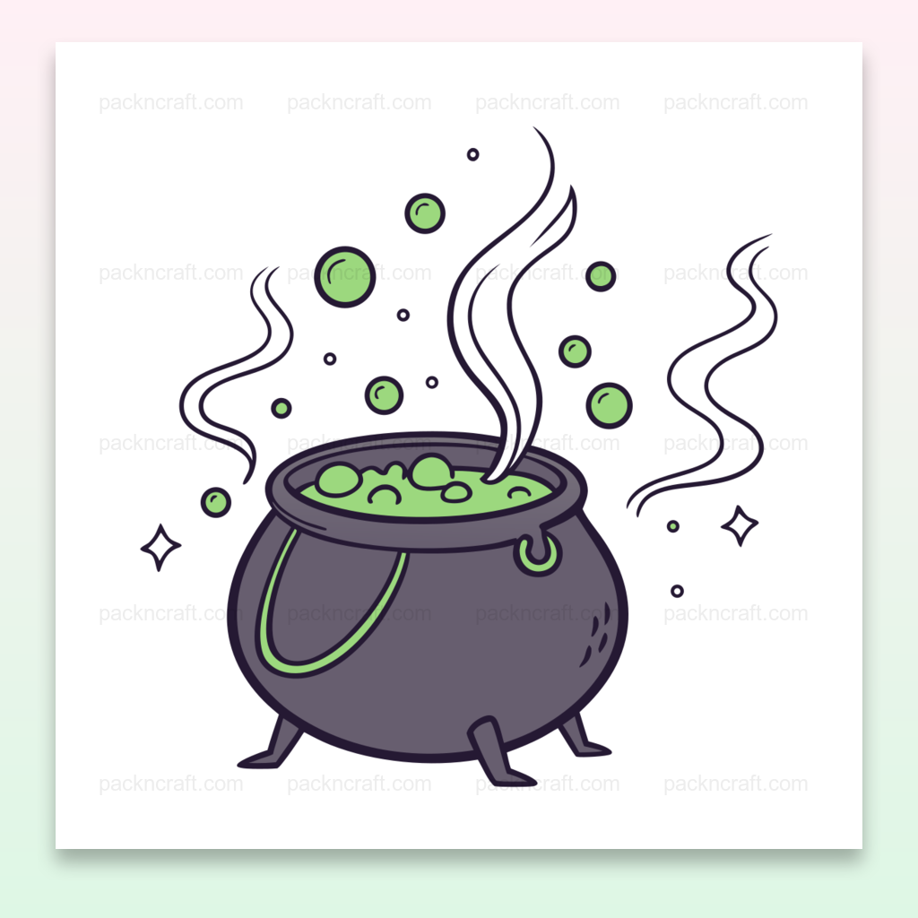 Illustration d'un chaudron bouillonnant en style svg magique, idéale pour Halloween