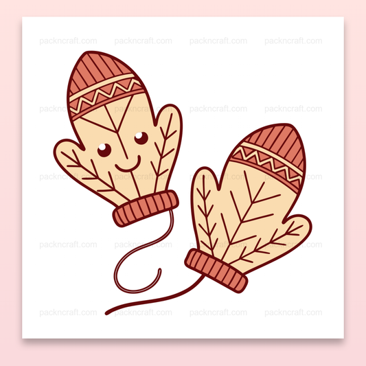 Moufles en forme de feuille avec visage heureux en style cartoon pour projets DIY.