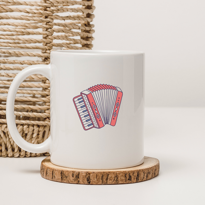 Mug rétro avec accordéon joyeux dans une ambiance musicale festive