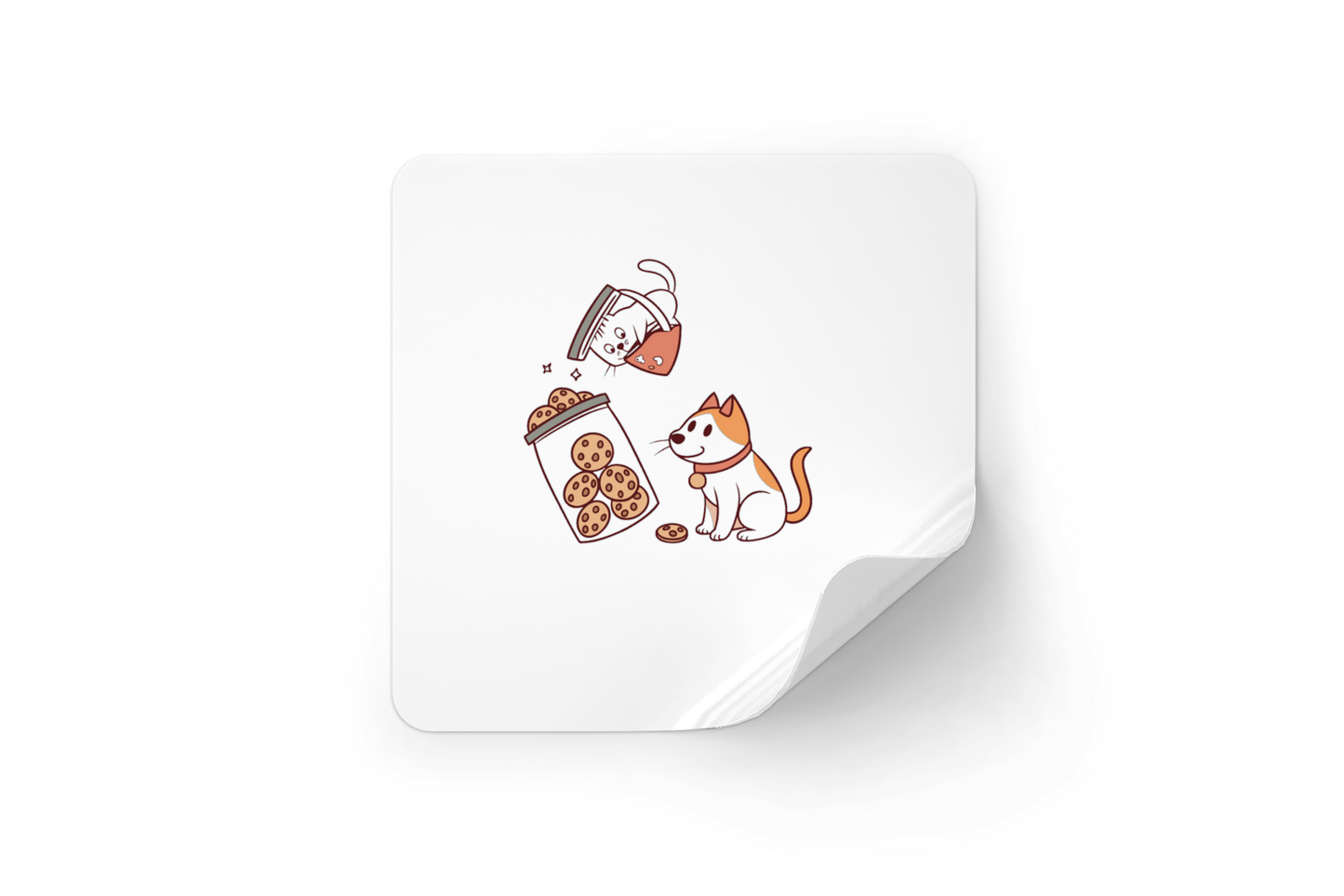 Sticker avec icône drôle illustrant chats et chiens gourmands, parfait pour décorer