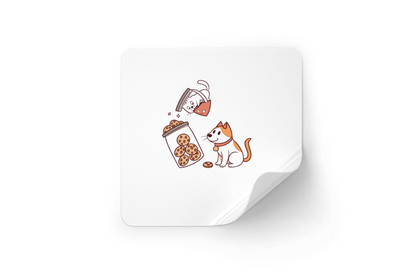Sticker avec icône drôle illustrant chats et chiens gourmands, parfait pour décorer
