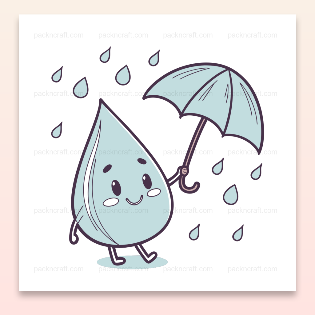 Goutte d'eau kawaii avec un parapluie, illustration SVG pour projets DIY.