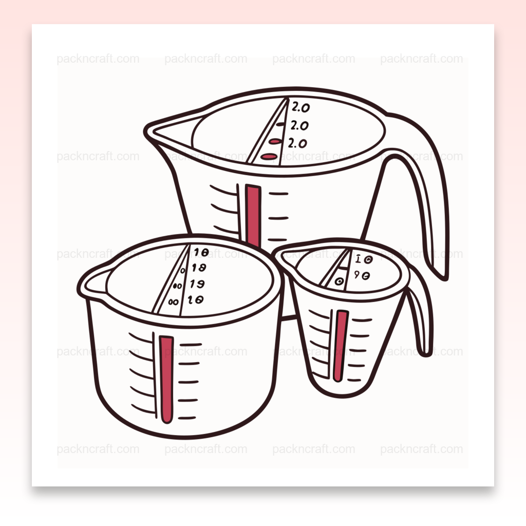 Illustration minimaliste de trois bols doseurs de cuisine.