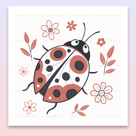 Illustration vectorielle de coccinelle joyeuse avec fleurs, fichier numérique pour décoration et projets DIY.