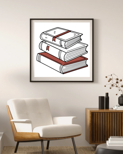 Cadre décoratif avec pile de livres en équilibre style vectoriel moderne
