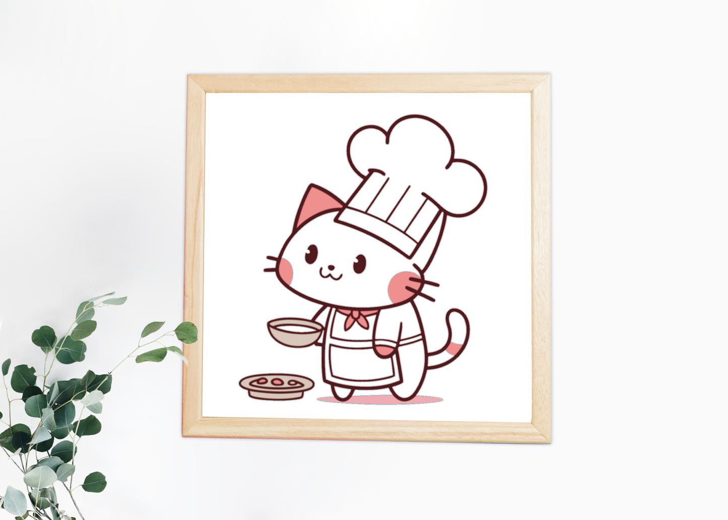 Cadre décoratif avec chat cuisinier joyeux dans une cuisine ludique