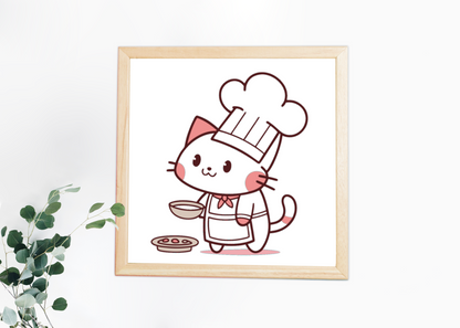 Cadre décoratif avec chat cuisinier joyeux dans une cuisine ludique