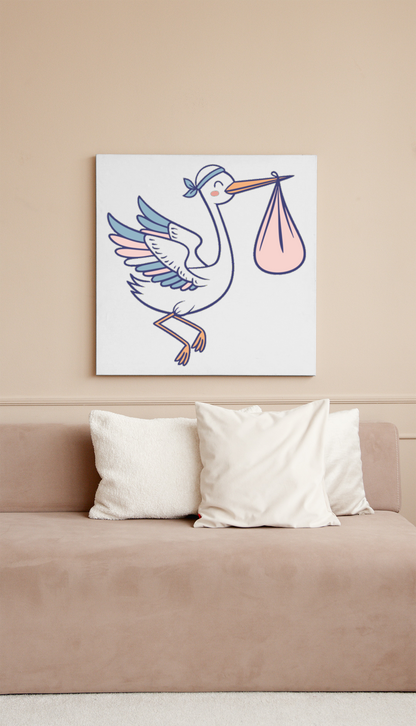 Cadre décoratif featuring une cigogne kawaii vintage