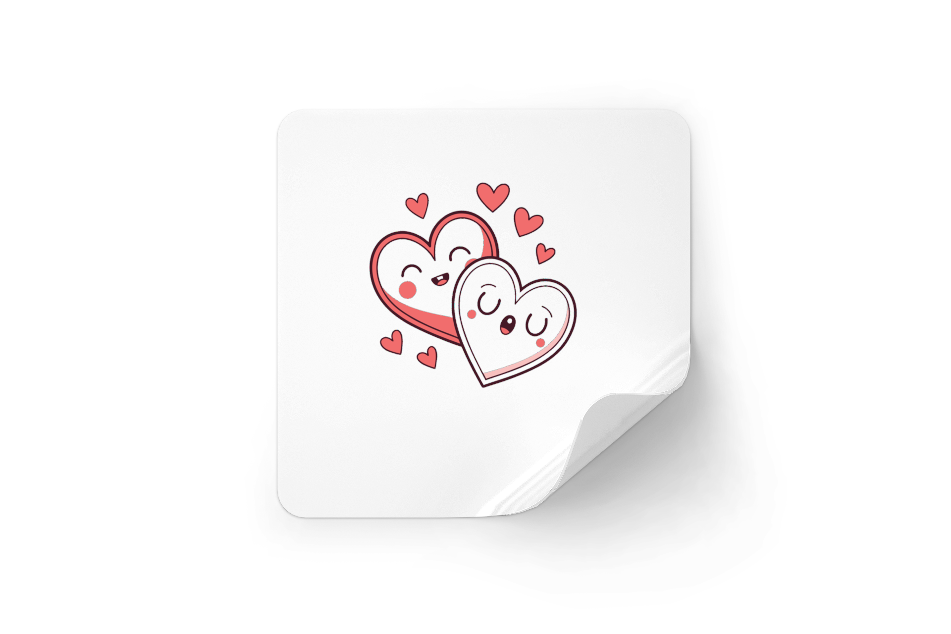 Sticker de deux cœurs souriants, parfait pour personnalisation papeterie.