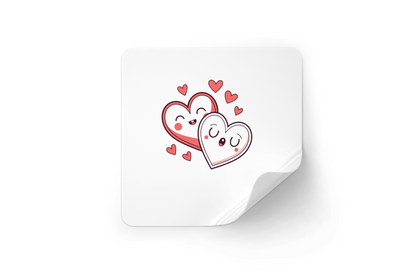 Sticker de deux cœurs souriants, parfait pour personnalisation papeterie.