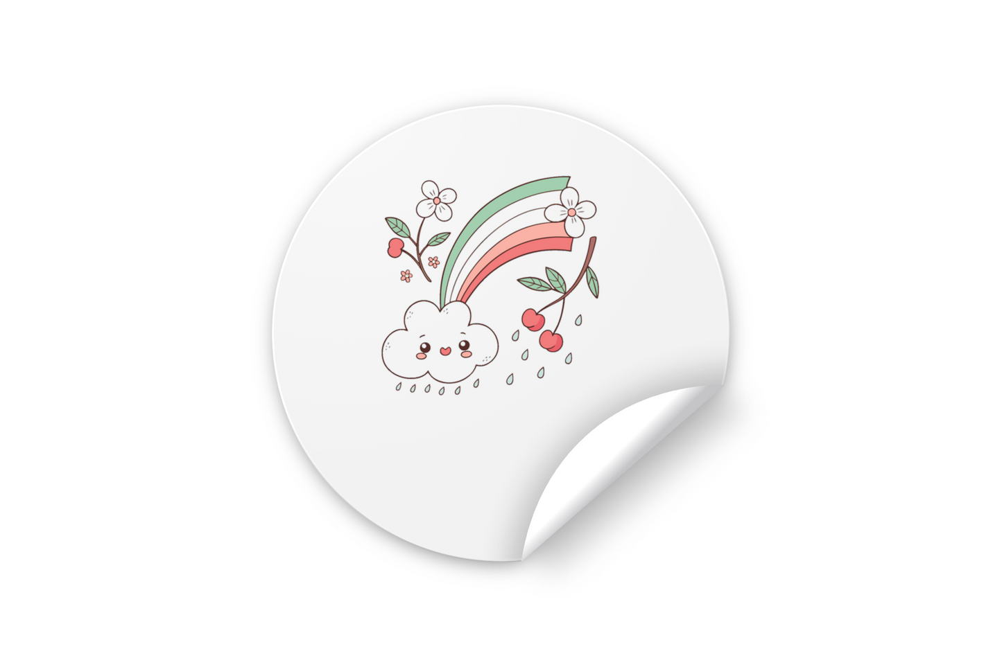 Sticker vibrant avec nuage kawaii joyeux sur fond arc-en-ciel, touche de printemps