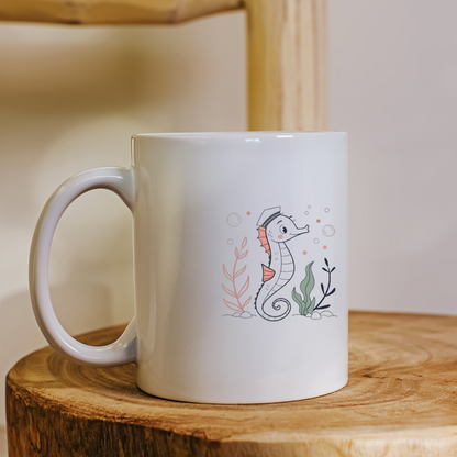 Mug pastel avec hippocampe style marin, parfait pour une aventure océanique