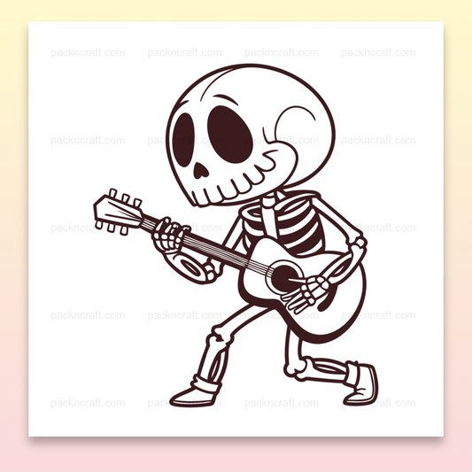 Illustration SVG de squelette jouant de la guitare pour projets créatifs et décorations Halloween.