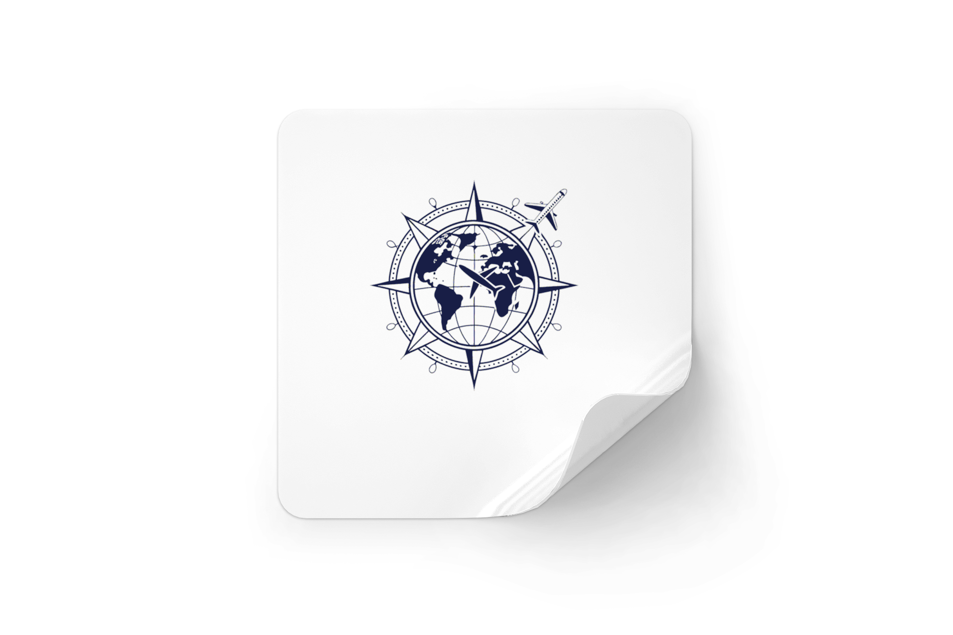 Sticker orné d'un avion minimaliste sur un globe, inspirant l'exploration