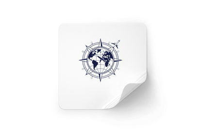 Sticker orné d'un avion minimaliste sur un globe, inspirant l'exploration