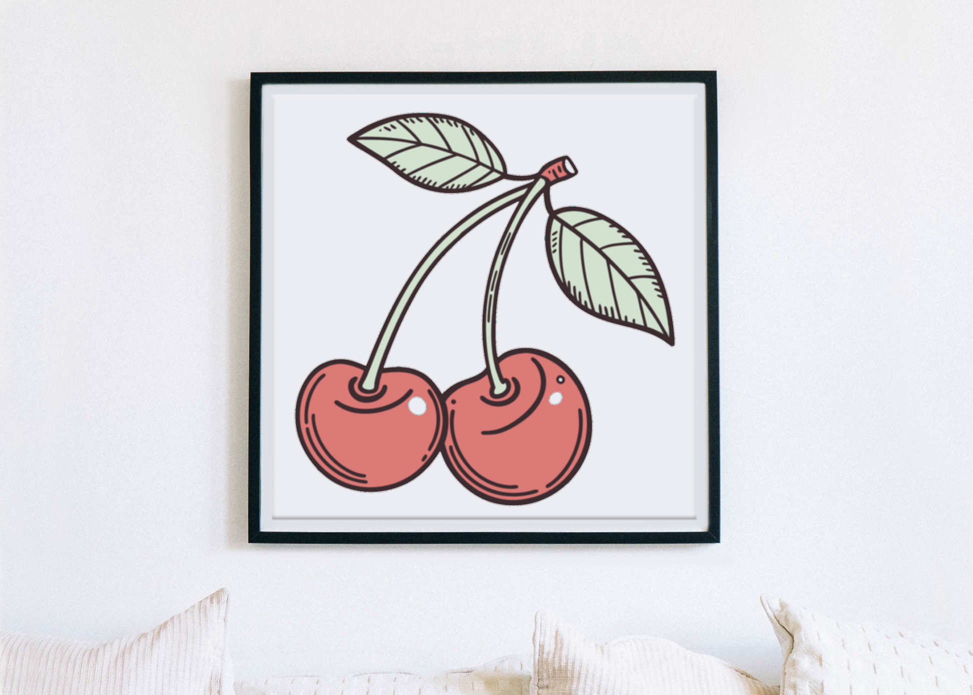 Cadre décoratif avec des cerises joyeuses et design doodle amusant
