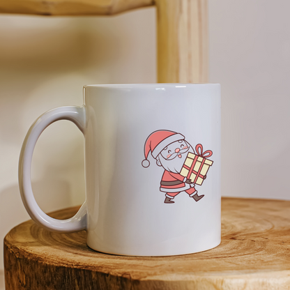 Mug festif avec icône numérique Père Noël souriant portant un cadeau