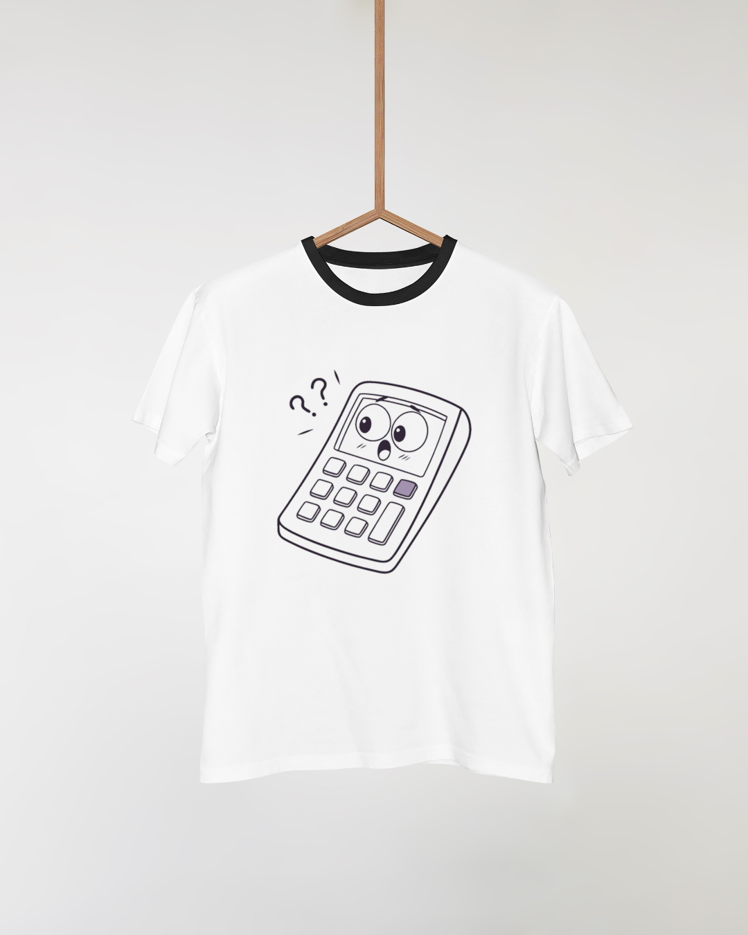 T-shirt avec dessin minimaliste de calculatrice étonnée, idéal pour les créateurs