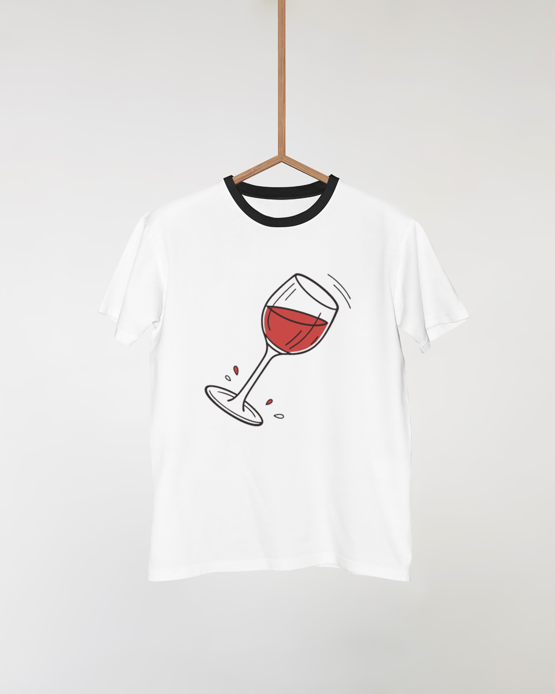 T-shirt festif avec verre de vin rouge éclaboussant illustré style doodle
