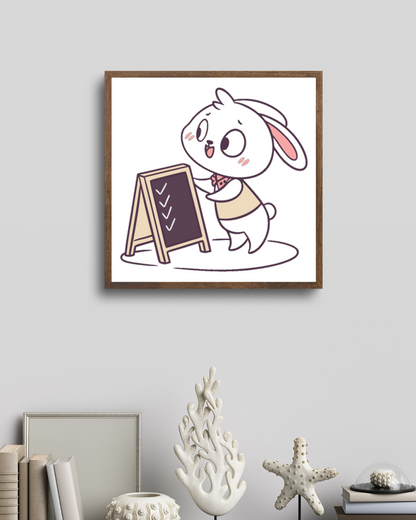 Cadre décoratif avec un adorable lapin kawaii, idéal pour une chambre d'enfant