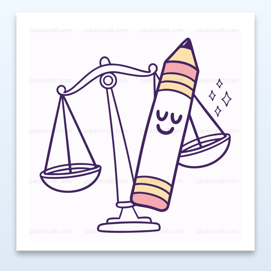 Illustration d'un crayon rêveur avec une balance pour l'équilibre artistique