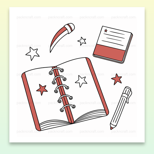 Illustration vectorielle d'un carnet avec étoiles, idéale pour projets DIY et papeterie.