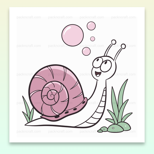 Illustration d'un escargot joyeux soufflant des bulles, parfait pour DIY et papeterie.