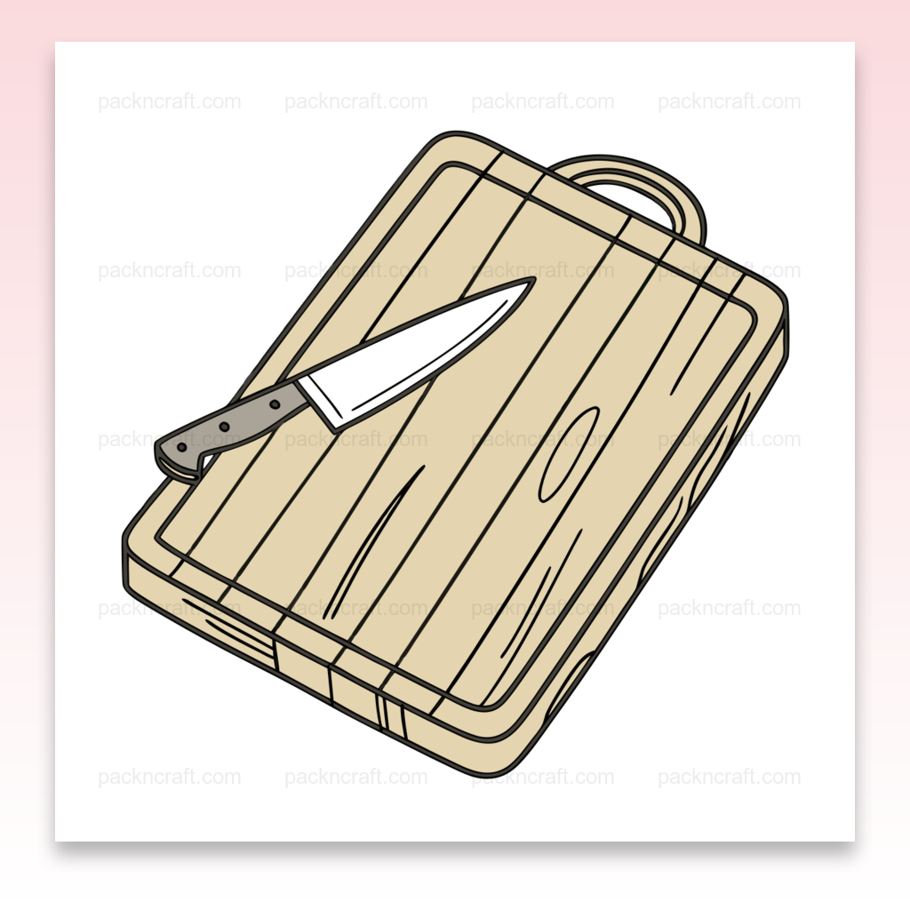 Illustration d'une planche à découper et couteau, design doodle pour projets cuisine