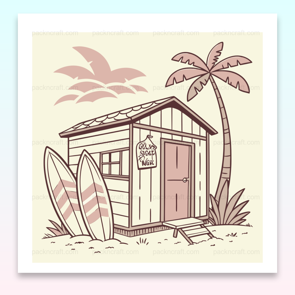 Illustration de cabane surfeur sur poster rétro