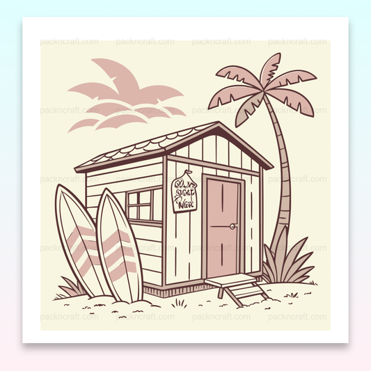 Illustration de cabane surfeur sur poster rétro