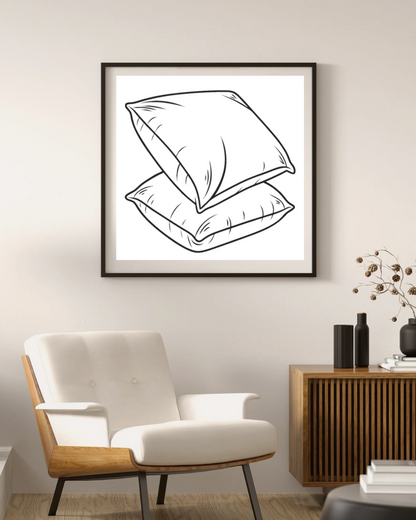 Cadre avec un design décoratif illustrant des coussins confortables empilés