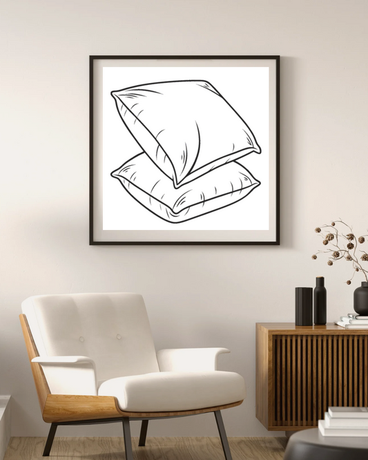 Cadre avec un design décoratif illustrant des coussins confortables empilés