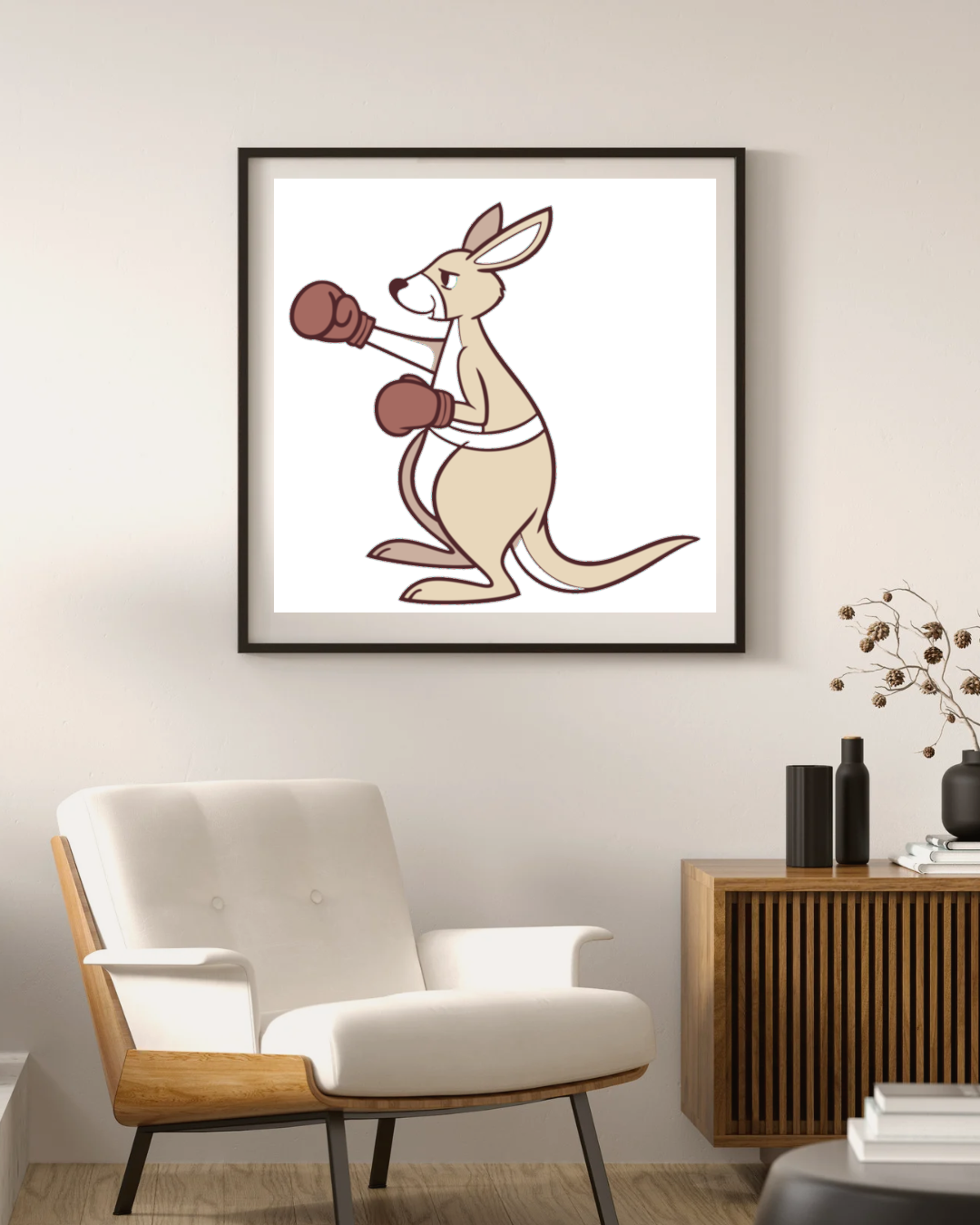 Cadre illustrant un kangourou boxeur amusant dans un style sportif et dynamique