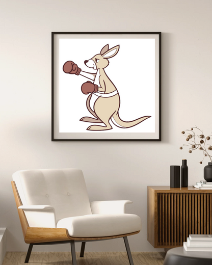 Cadre illustrant un kangourou boxeur amusant dans un style sportif et dynamique