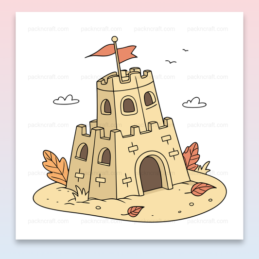 Illustration d'un château de sable automnal en SVG pour DIY et déco.