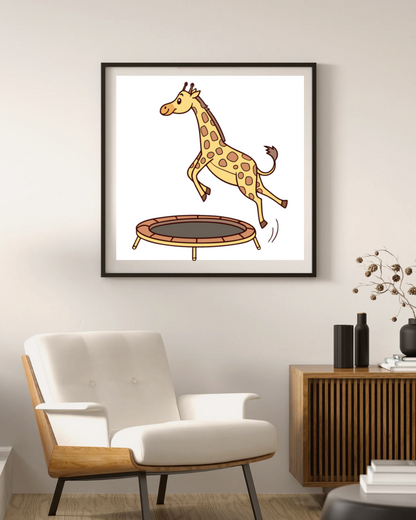 Cadre avec girafe cartoon joyeuse dans un décor du monde sauvage