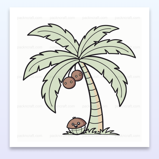 Illustration d'un cocotier rieur doodle, idéale pour projets tropicaux.