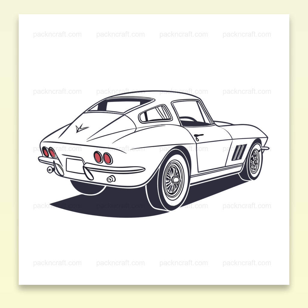 Corvette classique en style vectoriel retro, parfaite pour projets DIY., Mug avec illustration de Corvette 1963, style vintage pour amateurs de voitures., Cadre déco présentant une Corvette classique, idéale pour salles à thème auto., T-shirt avec design de Corvette rétro, apporte style et élégance au quotidien., Sticker de Corvette ancienne, ajout stylé pour les fans de voitures.