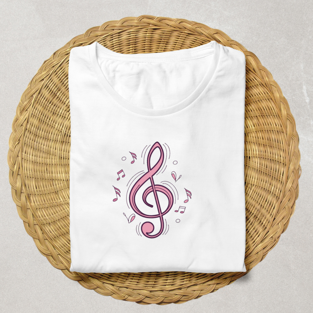 T-shirt avec motif clé de sol dansante ambiance musicale style doodle ludique