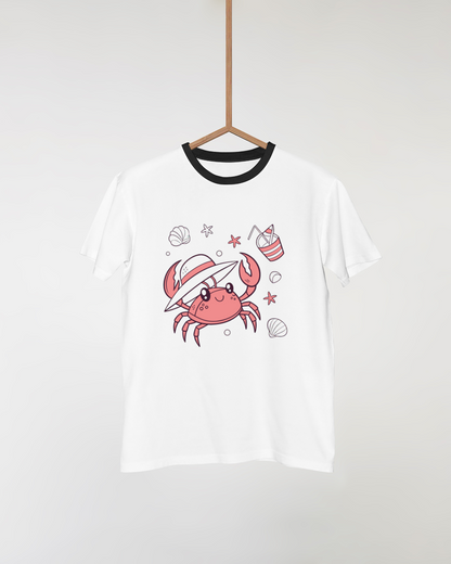 T-shirt avec un crabe joyeux style doodle en vacances à la plage