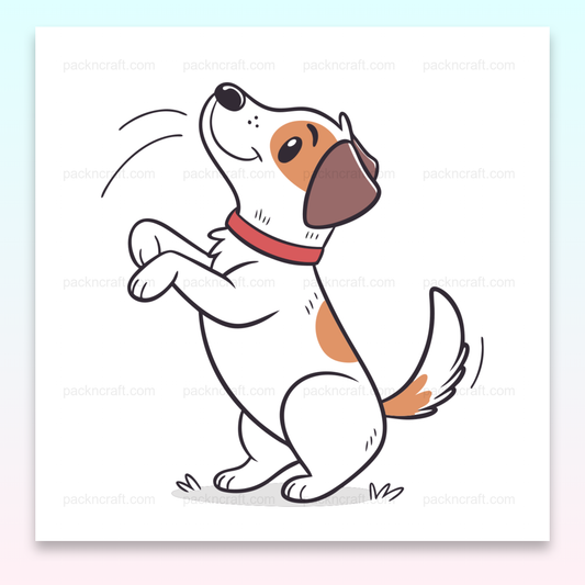Illustration vectorielle d'un chien joyeux debout, utilisable pour papeterie et décorations.