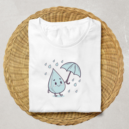 T-shirt avec motif doodle de goutte joyeuse sous un parapluie arborant un style ludique
