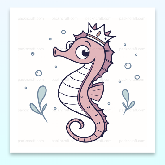 Illustration d'un hippocampe couronné en style SVG marin, idéal pour décoration et projets DIY.