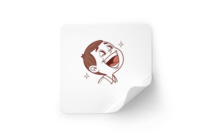 Sticker joyeux avec dessin enfantin d'un enfant rieur entouré d'étoiles