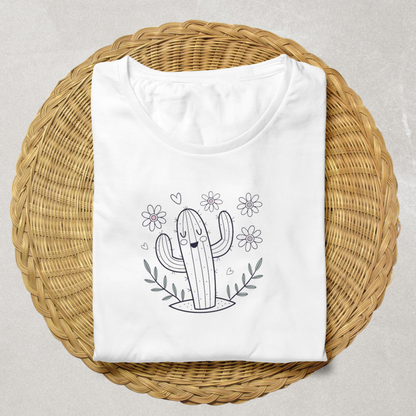 T-shirt coloré avec cactus joyeux et floral en style doodle pour une ambiance zen