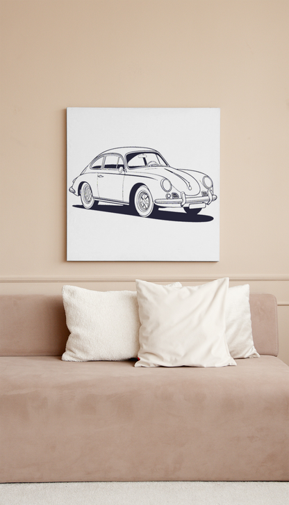 Cadre déco avec illustration de voiture classique pour un intérieur rétro.