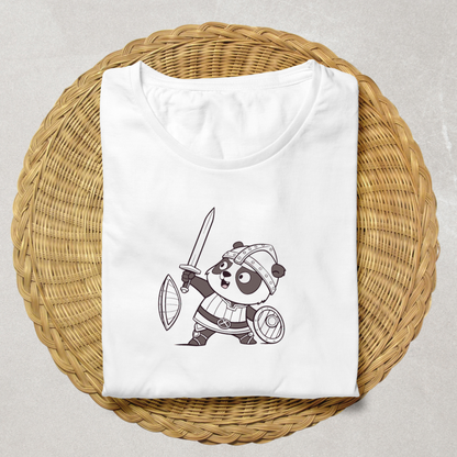 T-shirt avec panda chevalier ludique dans un univers fantaisie dynamique