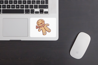 Sticker festif représentant un bonhomme pain d'épices doodle sur fond hivernal