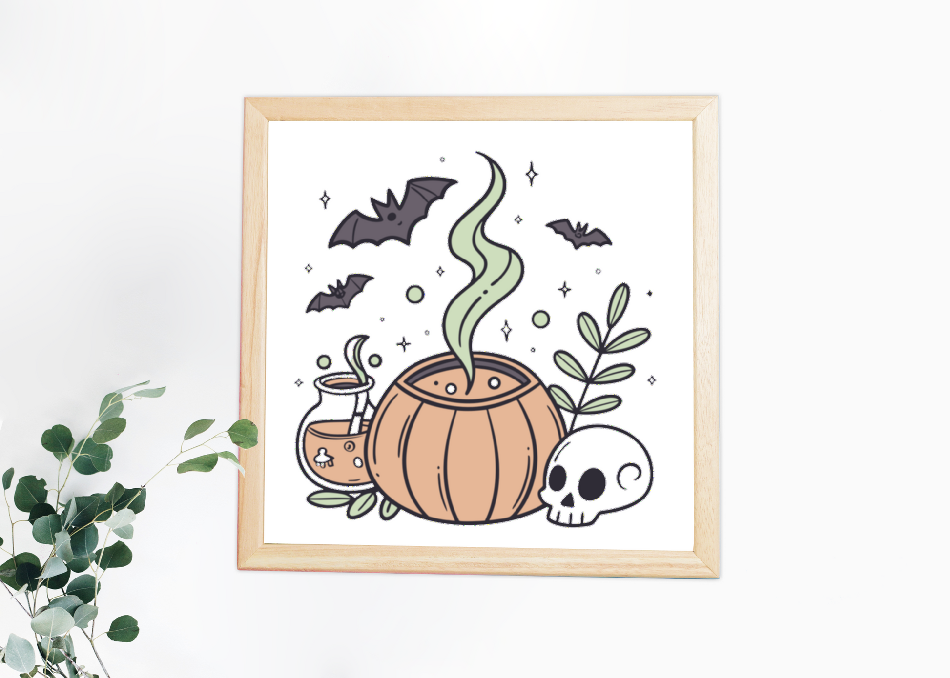 Un cadre affiche un chaudron magique avec allure mystique dans un style Halloween